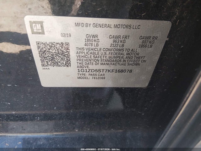 Chevrolet MALIBU LT 2019 1G1ZD5ST7KF168078 Image 9