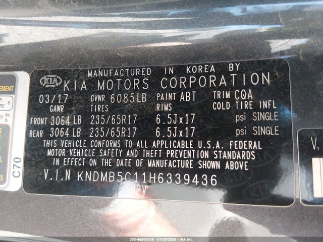 KIA SEDONA LX 2017 KNDMB5C11H6339436 Image 9