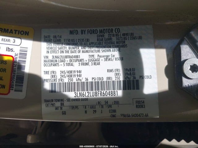 Lincoln MKZ HYBRID 2015 3LN6L2LU8FR604881 Image 9