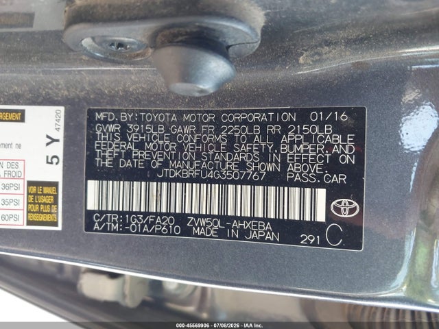 Toyota Prius Two 2016 JTDKBRFU4G3507767 Image 9