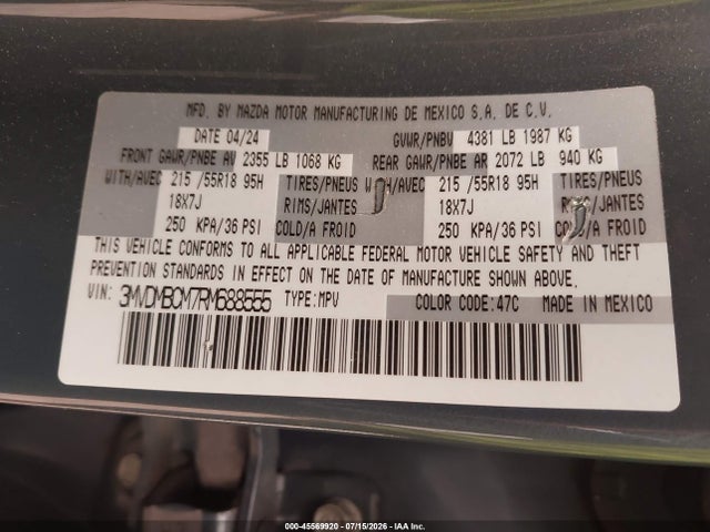 Продажа на аукционе авто 2024 Mazda Cx-30 2.5 S Carbon Edition, vin: 3MVDMBCM7RM688555, номер лота: 45569920