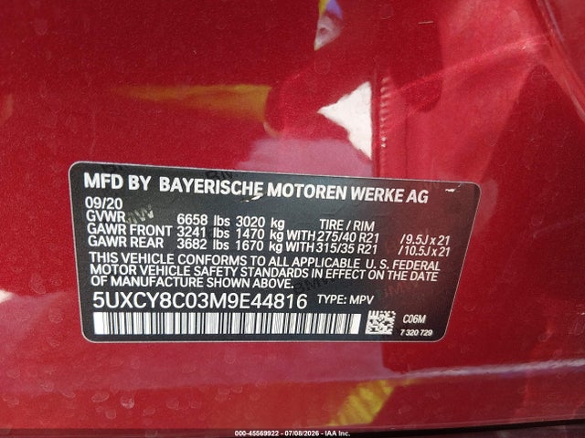 Aukcja sprzedaży 2021 Bmw X6 M50i, vin: 5UXCY8C03M9E44816, numer aukcji: 45569922