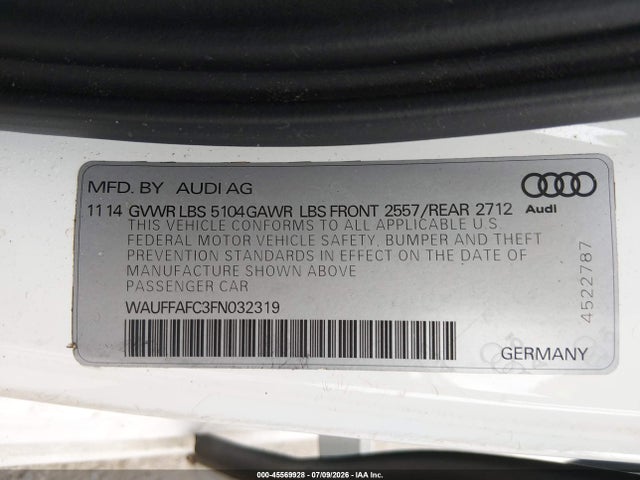 Продажа на аукционе авто 2015 Audi A6 2.0t Premium, vin: WAUFFAFC3FN032319, номер лота: 45569928