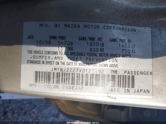 Aukcja sprzedaży 1999 Mazda Protege Dx/lx, vin: JM1BJ2227X0127192, numer aukcji: 45569930