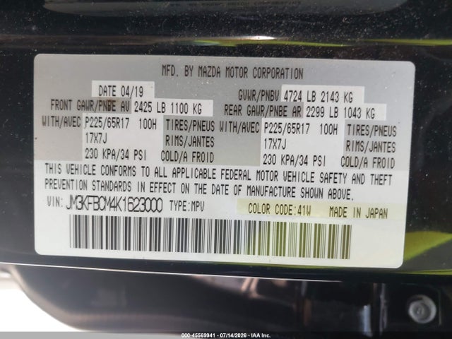 45569941 :رقم المزاد ، JM3KFBCM4K1623000 vin ، 2019 Mazda Cx-5 Touring مزاد بيع