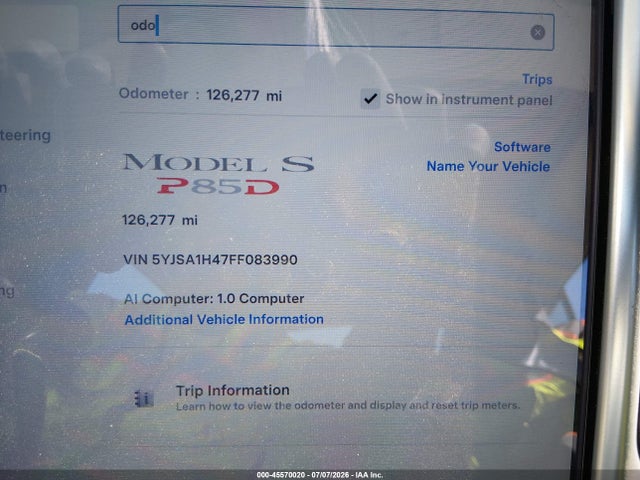Aukcja sprzedaży 2015 Tesla Model S 85d/p85d, vin: 5YJSA1H47FF083990, numer aukcji: 45570020