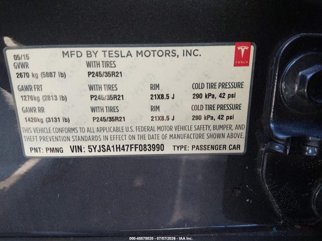 Tesla Model S 85d/p85d 2015 5YJSA1H47FF083990 Image 9