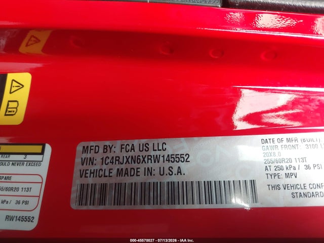 45570027 :رقم المزاد ، 1C4RJXN6XRW145552 vin ، 2024 Jeep Wrangler 4xe Sport S 4xe مزاد بيع