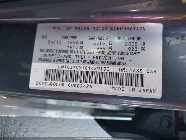 45570028 :رقم المزاد ، JM1GJ1V51G1429190 vin ، 2016 Mazda Mazda6 I Touring مزاد بيع