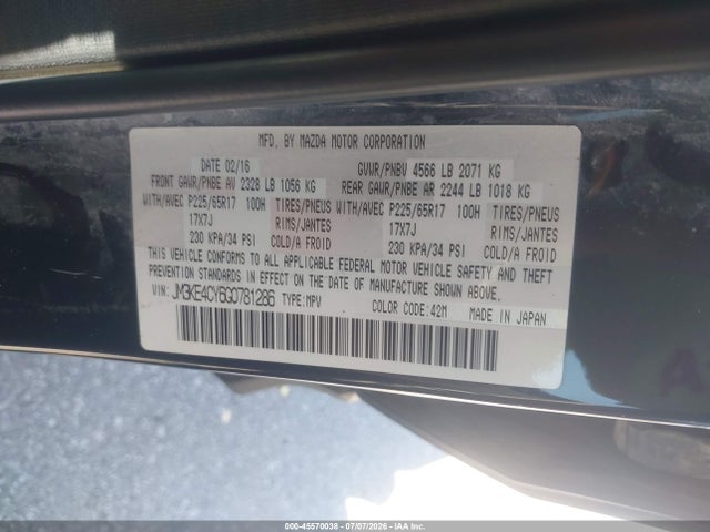 Aukcja sprzedaży 2016 Mazda Cx-5 Touring, vin: JM3KE4CY6G0781286, numer aukcji: 45570038