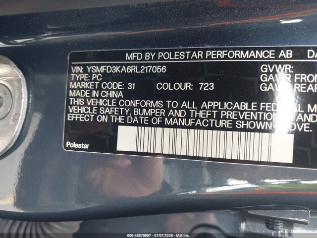 Продаж на аукціоні авто 2024 Polestar 2 Long Range Dual Motor/long Range Dual Motor Plus, vin: YSMFD3KA6RL217056, номер лоту: 45570057