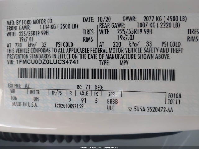 Ford Escape Titanium Hybrid 2020 1FMCU0DZ0LUC34741 Image 9