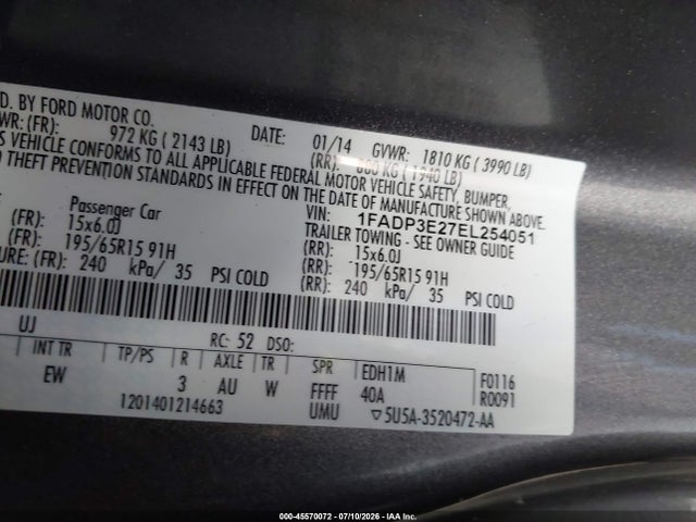 Ford FOCUS S 2014 1FADP3E27EL254051 Image 9