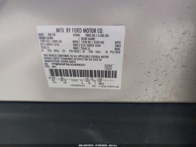 Ford Explorer Limited 2018 1FM5K8F86JGA89251 Image 9