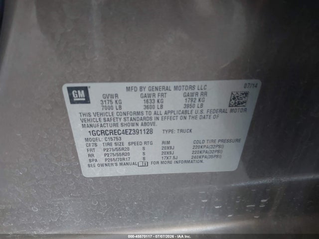 1GCRCREC4EZ391128 Chevrolet Silverado 1500 Lt