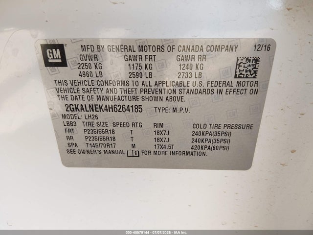 Продажа на аукционе авто 2017 Gmc Terrain Sle-2, vin: 2GKALNEK4H6264185, номер лота: 45570144