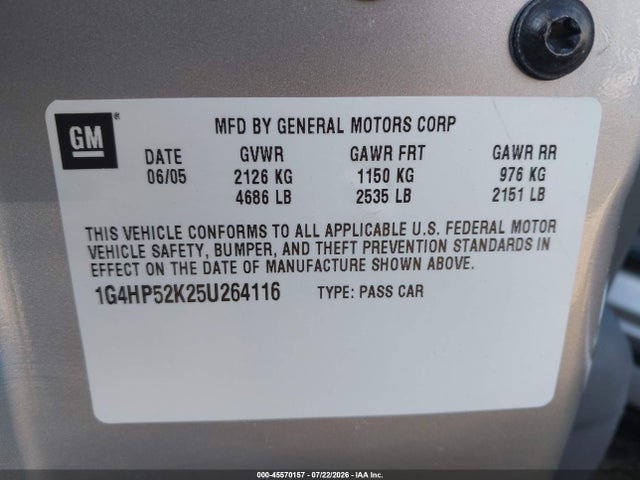 Продажа на аукционе авто 2005 Buick Lesabre Custom, vin: 1G4HP52K25U264116, номер лота: 45570157
