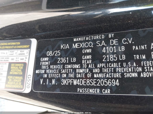 Продажа на аукционе авто 2025 Kia K4 Gt-line, vin: 3KPFW4DE8SE205694, номер лота: 45570184