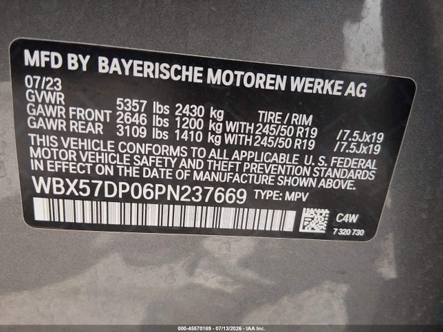 Продажа на аукционе авто 2023 Bmw X3 Xdrive30i, vin: WBX57DP06PN237669, номер лота: 45570189