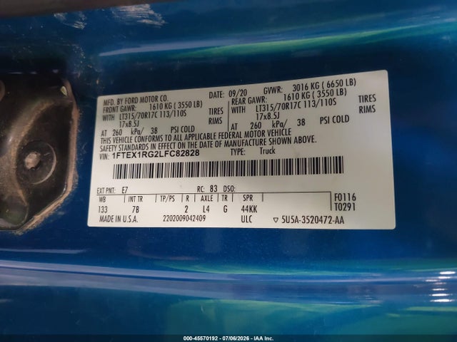 Ford F-150 Raptor 2020 1FTEX1RG2LFC82828 Image 9