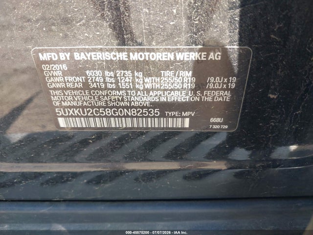 Auction sale of the 2016 Bmw X6 Xdrive35i, vin: 5UXKU2C58G0N82535, lot number: 45570200