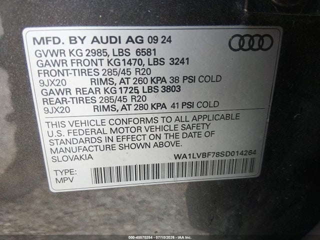 45570254 :رقم المزاد ، WA1LVBF78SD014264 vin ، 2025 Audi Q7 Premium Plus 55 Tfsi Quattro Tiptronic مزاد بيع