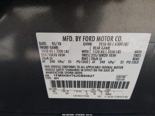 Продажа на аукционе авто 2018 Ford Explorer Platinum, vin: 1FM5K8HT6JGB93627, номер лота: 45570280