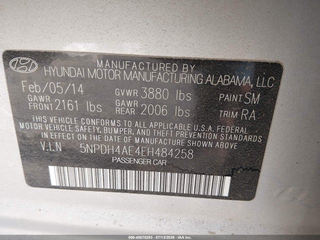 5NPDH4AE4EH484258 Hyundai Elantra Limited