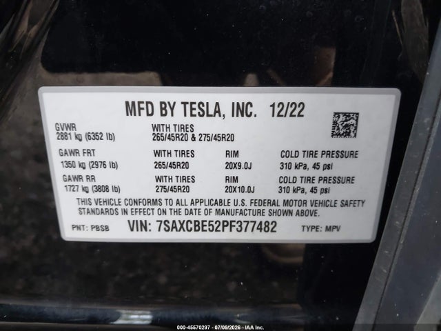 7SAXCBE52PF377482 Tesla Model X Dual Motor All-wheel Drive/standard Range