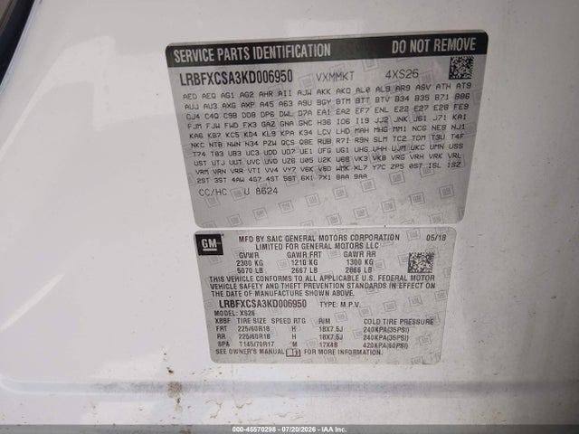 Aukcja sprzedaży 2019 Buick Envision Fwd Essence, vin: LRBFXCSA3KD006950, numer aukcji: 45570298
