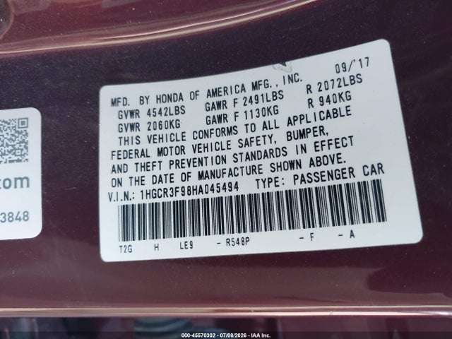 1HGCR3F98HA045494 Honda Accord Touring V6