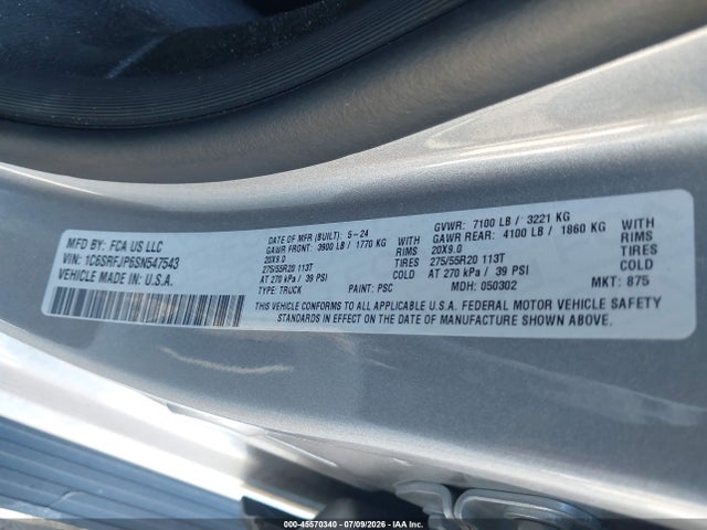 1C6SRFJP6SN547543 RAM 1500 Laramie 4x4 5&#039;7 Box