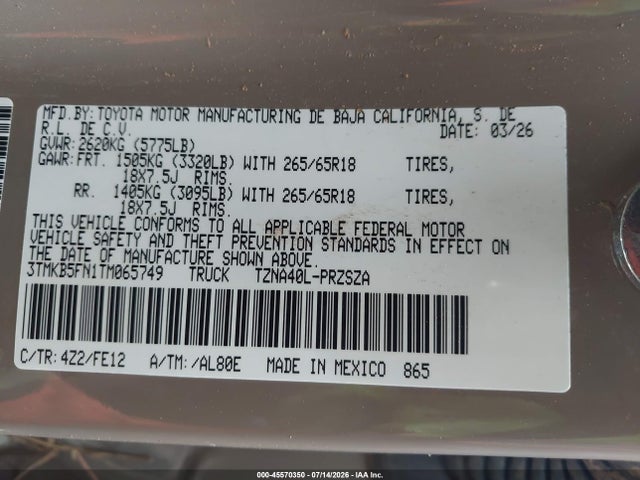 2026 Toyota Tacoma Trd Sport მანქანა იყიდება აუქციონზე, vin: 3TMKB5FN1TM065749, აუქციონის ნომერი: 45570350