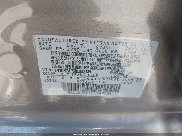 Nissan Versa 1.6 Sv 2017 3N1CN7AP5HL882139 Image 9