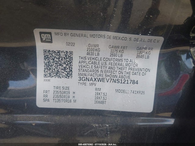 3GNAXWEV7NS121784 Chevrolet Equinox Awd Rs