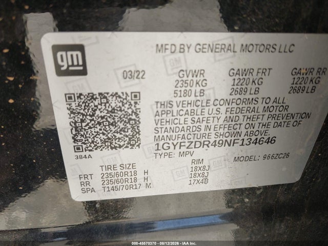 Продаж на аукціоні авто 2022 Cadillac Xt4 Awd Premium Luxury, vin: 1GYFZDR49NF134646, номер лоту: 45570370