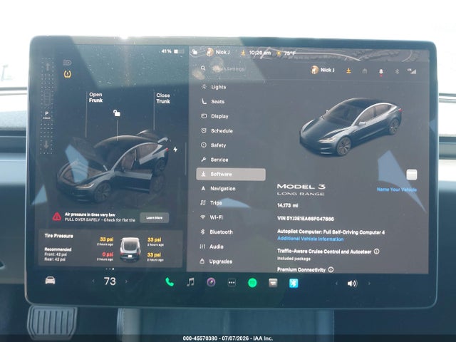45570380 :رقم المزاد ، 5YJ3E1EA6SF047866 vin ، 2025 Tesla Model 3 Long Range Rear-wheel Drive/standard Rear-wheel Drive مزاد بيع