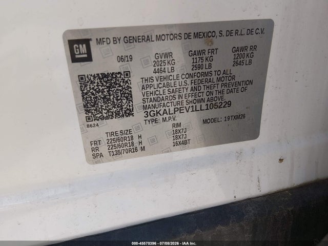 45570396 :رقم المزاد ، 3GKALPEV1LL105229 vin ، 2020 Gmc Terrain Fwd Slt مزاد بيع