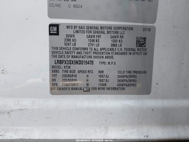 2019 Buick Envision Awd Premium I მანქანა იყიდება აუქციონზე, vin: LRBFX3SX9KD019478, აუქციონის ნომერი: 45570413