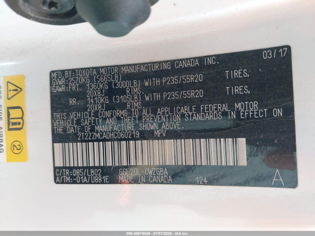 Auction sale of the 2017 Lexus Rx 350, vin: 2T2ZZMCA0HC060219, lot number: 45570426