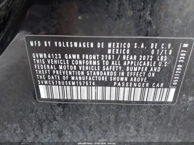 2019 Volkswagen Jetta 1.4t R-line/1.4t S/1.4t Se მანქანა იყიდება აუქციონზე, vin: 3VWC57BU3KM157574, აუქციონის ნომერი: 45570452