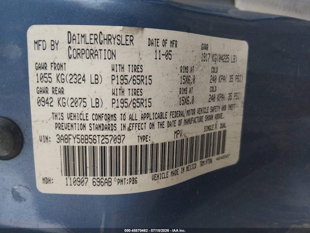 Auction sale of the 2006 Chrysler Pt Cruiser Touring, vin: 3A8FY58B56T257097, lot number: 45570462