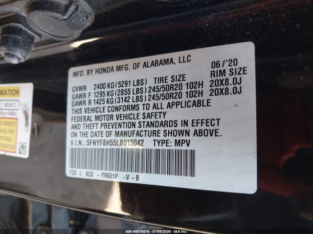 5FNYF8H55LB013042 Honda Passport Awd Ex-l