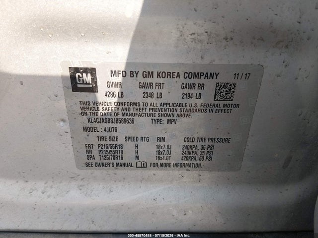Aukcja sprzedaży 2018 Buick Encore Preferred, vin: KL4CJASB8JB589636, numer aukcji: 45570488