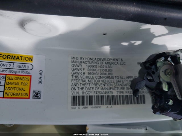 Продаж на аукціоні авто 2025 Honda Accord Se, vin: 1HGCY1F42SA045879, номер лоту: 45570494