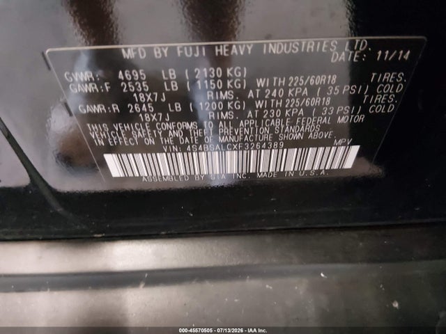 45570505 :رقم المزاد ، 4S4BSALCXF3264389 vin ، 2015 Subaru Outback 2.5i Limited مزاد بيع