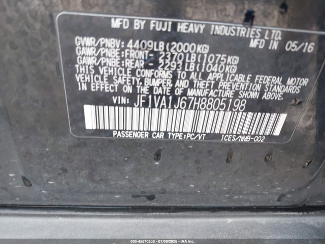 Aukcja sprzedaży 2017 Subaru Wrx Limited, vin: JF1VA1J67H8805198, numer aukcji: 45570508