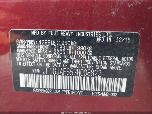 Subaru Impreza 2.0i Premium 2016 JF1GJAF65GH008822 Image 9