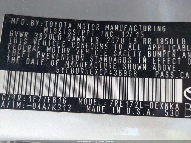 Toyota COROLLA LE 2016 5YFBURHEXGP436968 Image 9