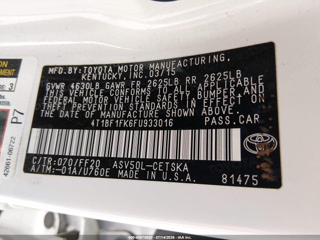4T1BF1FK6FU933016 Toyota CAMRY SE